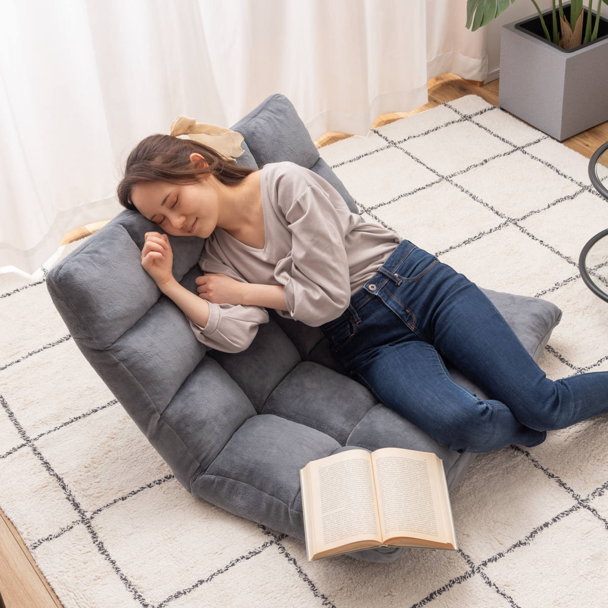 東谷 ソファ 幅84cm フロアソファ 14段階 リクライニング ファブリック