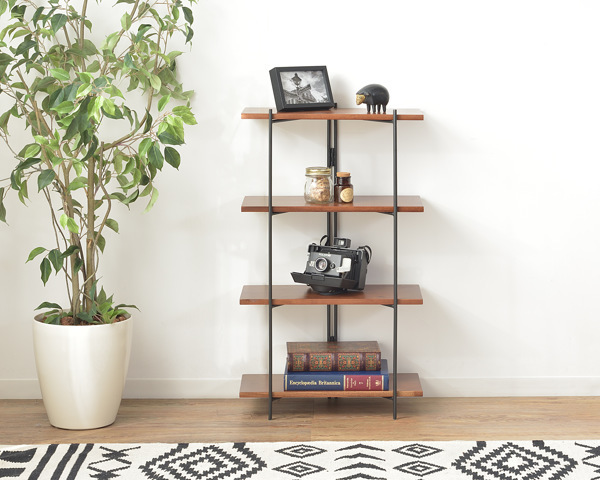 東谷 オープンシェルフ 4段 天然木棚板 エスニック調 ディスプレイ