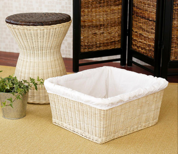 籐製 バスケット 内張付 ラタンかご 幅40cm （ 籐 かご カゴ 籠 脱衣