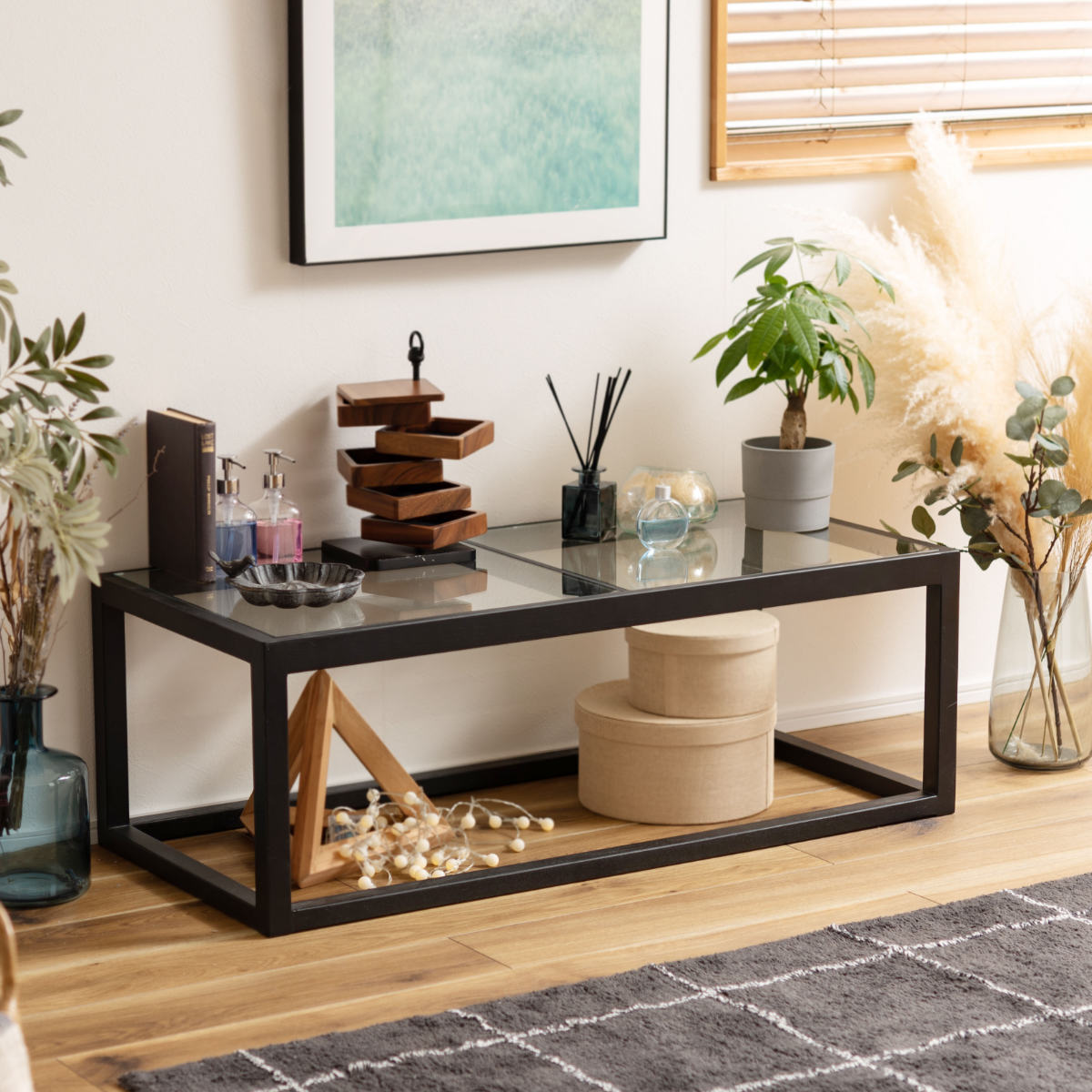 東谷 センターテーブル 幅110cm ガラステーブル ガラス天板 木製 天然