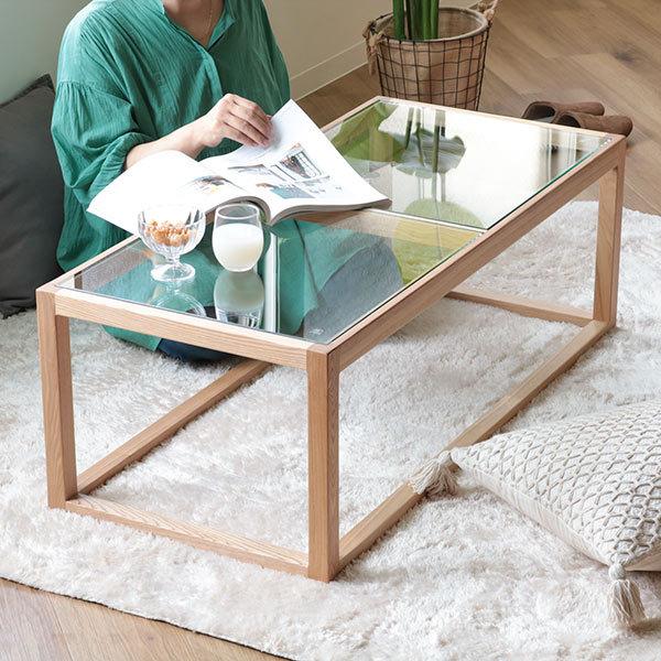 東谷 センターテーブル 幅110cm ガラステーブル ガラス天板 木製 天然