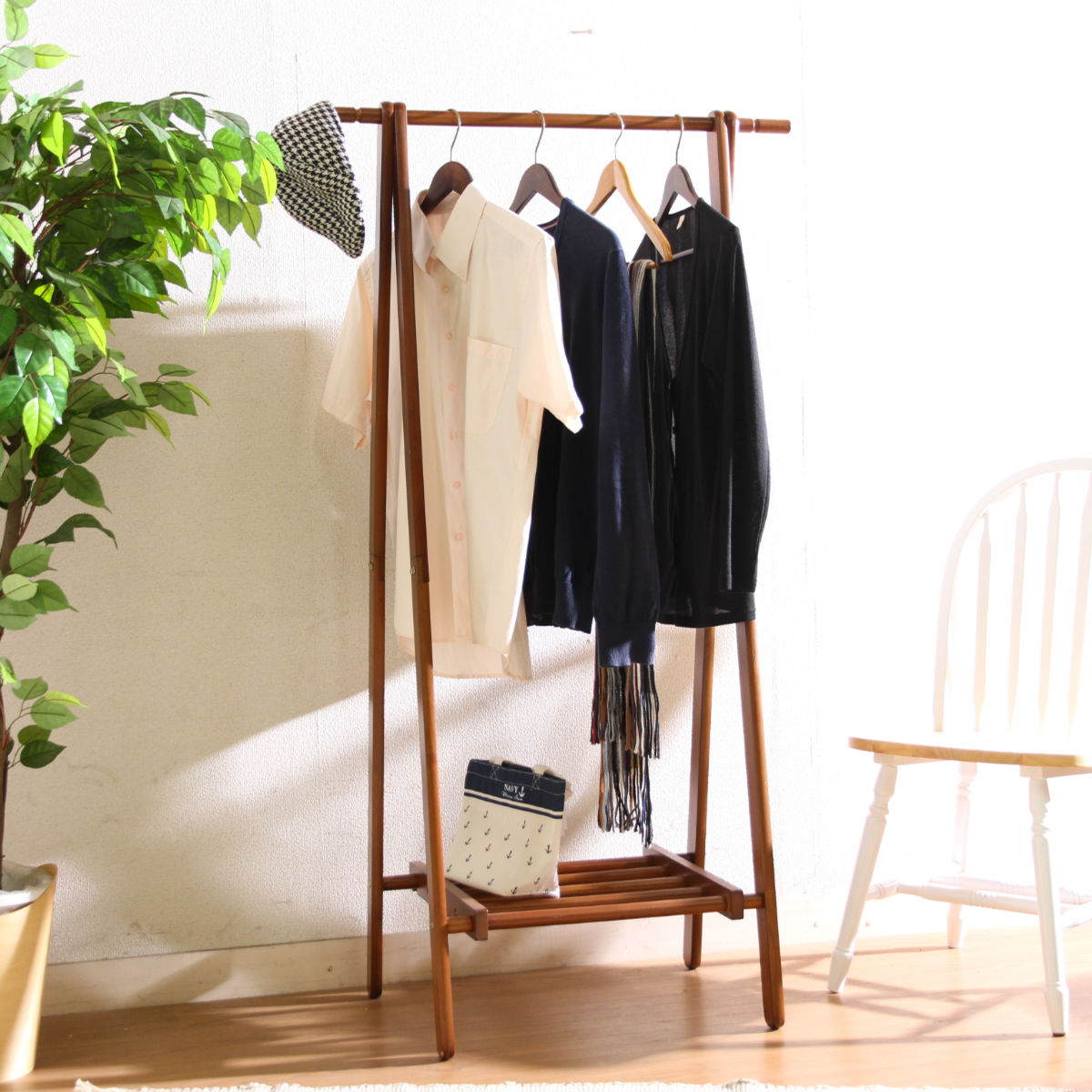 不二貿易（Fuji Boeki） ハンガーラック 幅80cm 折りたたみ式 天然木