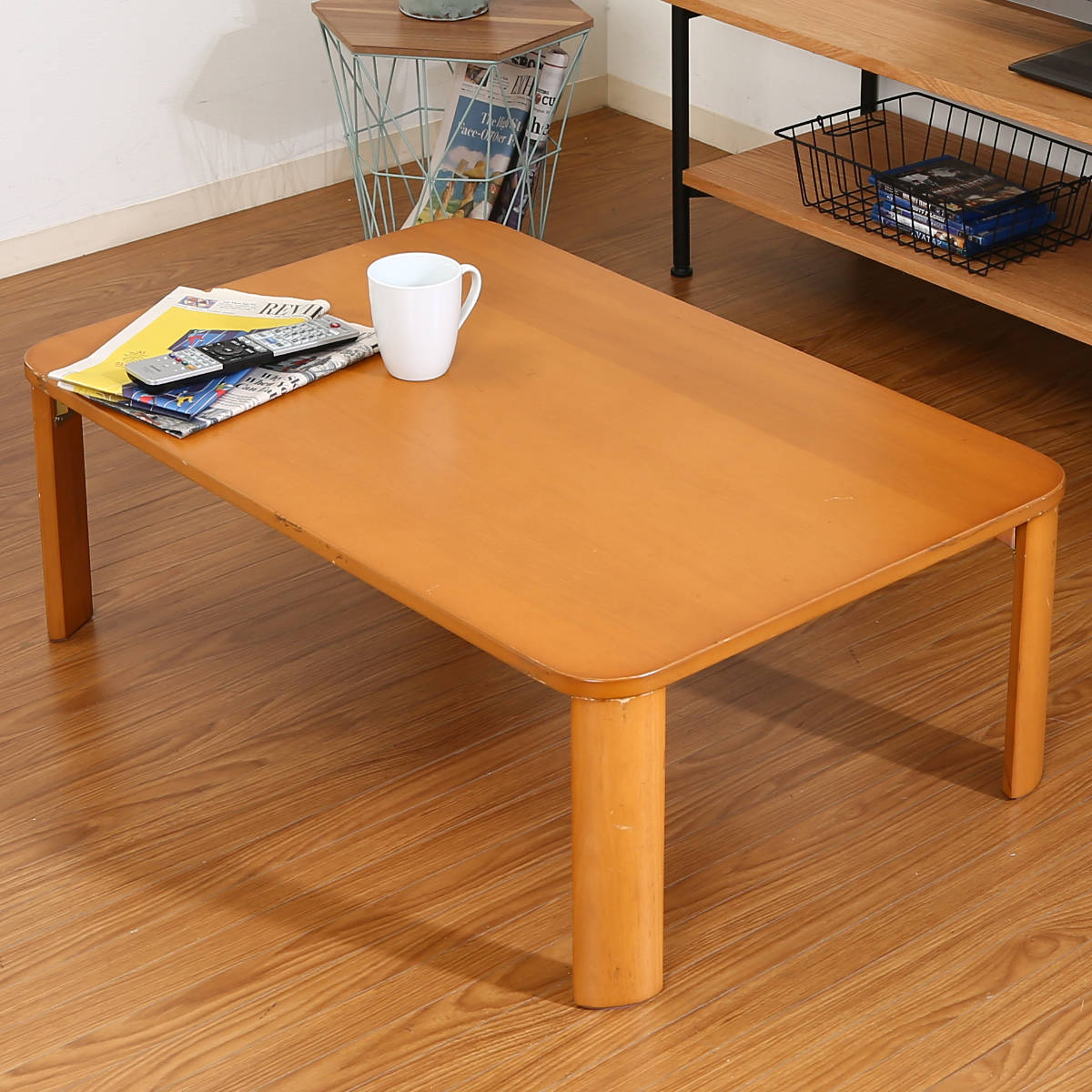 不二貿易（Fuji Boeki） 折れ脚テーブル 幅90cm 木製 ローテーブル