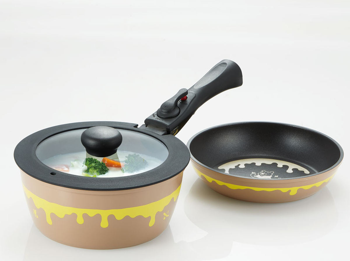 スケーター 取っ手が外れる鍋＆フライパン 2点セット IH対応 くまの