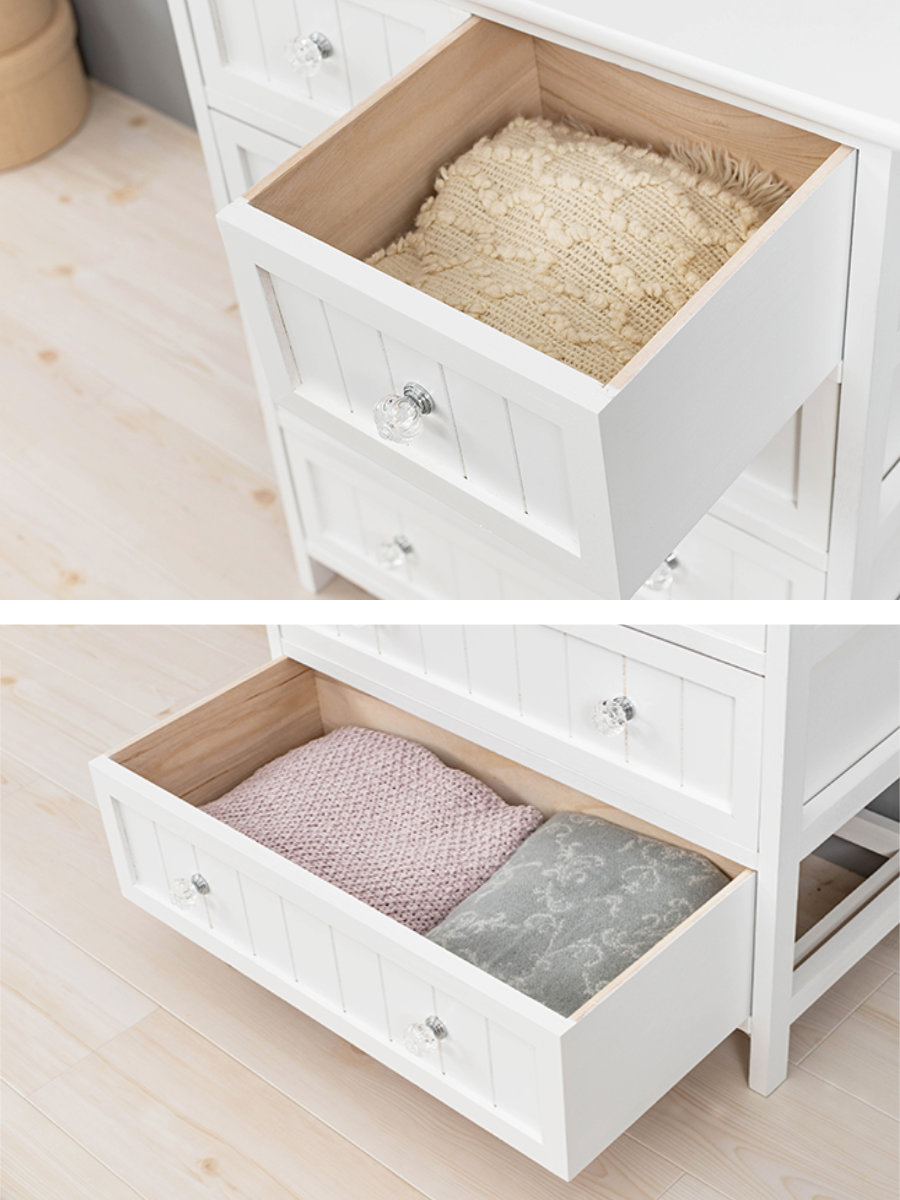 ウッドチェスト 4段5杯 シャビー調 クリスタル調取っ手 幅60cm （ 収納