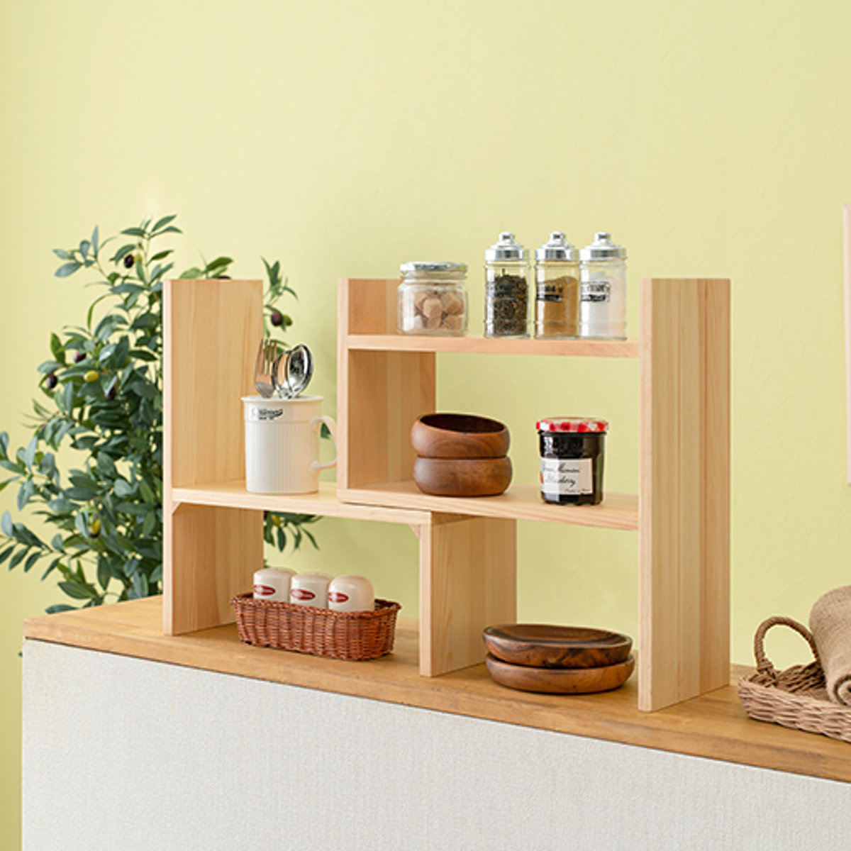 HAGiHARA（萩原） ミニラック 伸縮式 天然木製 幅40〜75.5cm