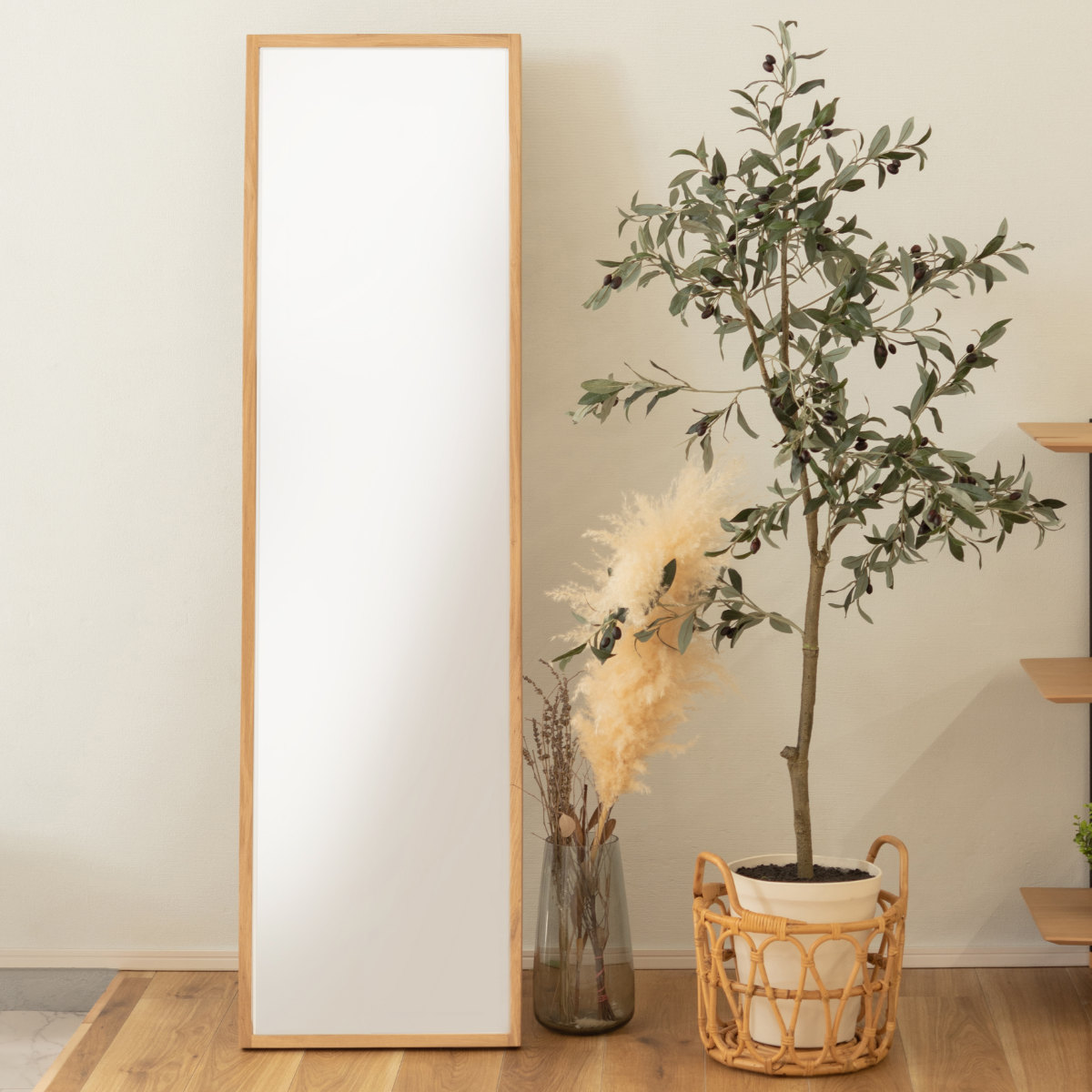 東谷 スタンドミラー 高さ158cm 全身鏡 木製 ウォールミラー （ 木目