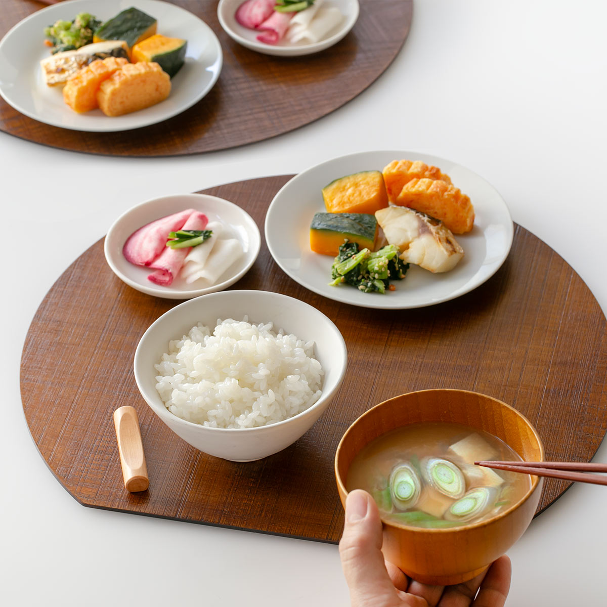 半月膳 36×32cm 漆塗り 天然木 ランチョンマット 5枚セット （ お盆