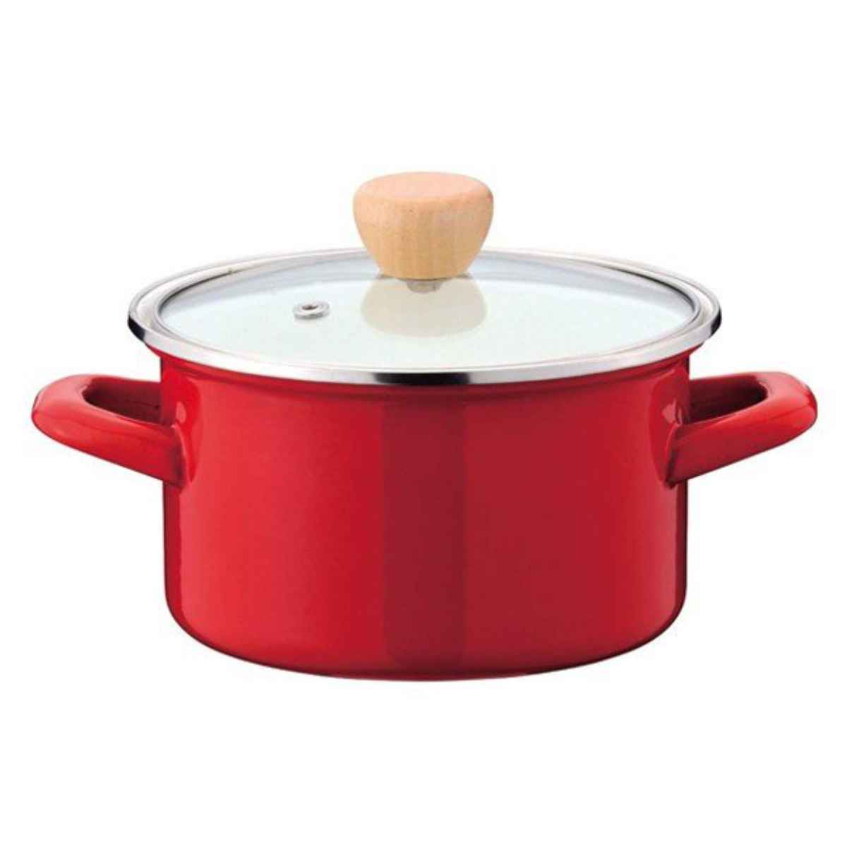 パール金属 両手鍋 15cm ホーロー ガラス蓋付き シリコン保存蓋付き