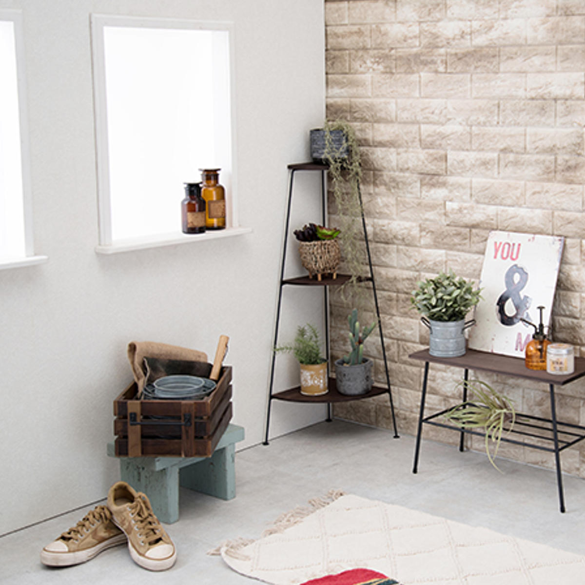 HAGiHARA（萩原） コーナーラック 3段 スチールラック 木製棚板 DEPOT