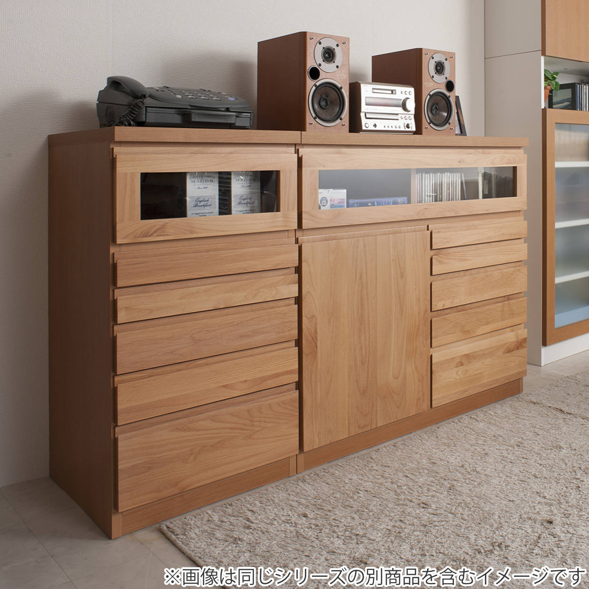 ファックス台 キャビネット 天然木アルダー チェスト 幅45cm （ 電話台