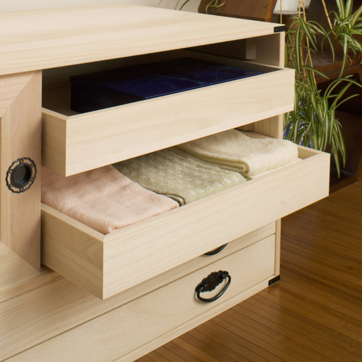 桐タンス 幅99.5cm 引出し2段 上置き兼用 引戸 日本製 （ 桐箪笥 収納