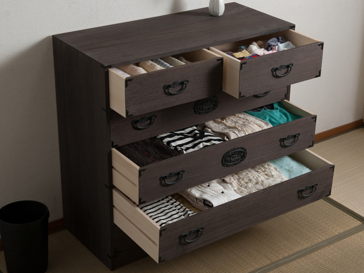 焼桐タンス 5段 民芸調 桐箪笥 日本製 幅100cm （ 桐タンス タンス