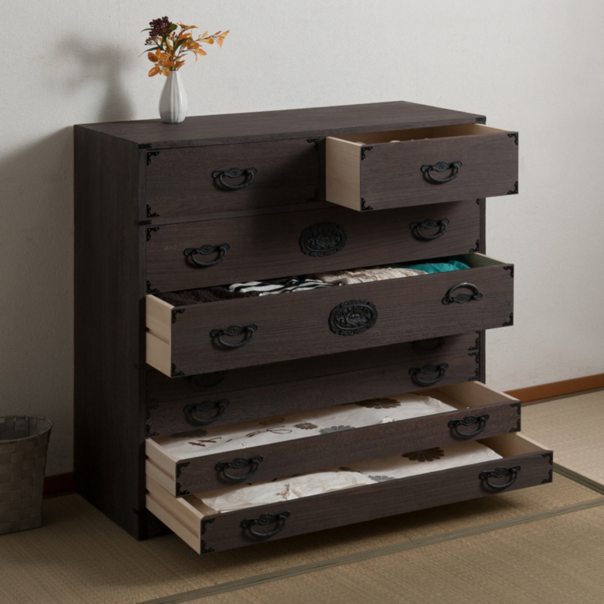 焼桐タンス 7段 民芸調 桐箪笥 日本製 幅100cm （ 桐タンス タンス