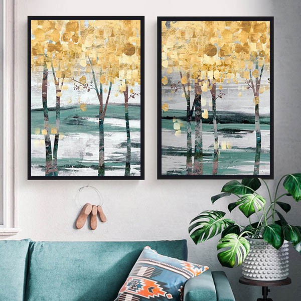 2枚セット 33×43cm アートパネル 枠付きフレーム絵画 抽象画 イチョウ
