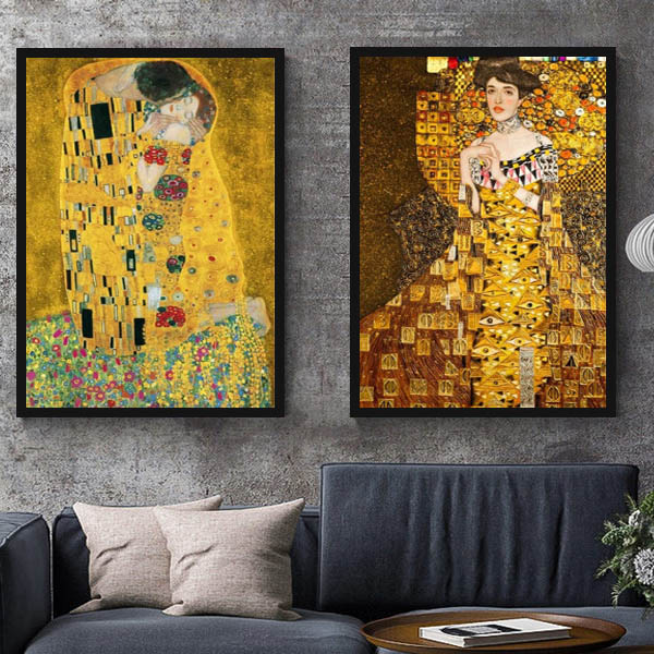 単品 33×43cm アートパネル 枠付きフレーム絵画 クリムト 接吻 肖像