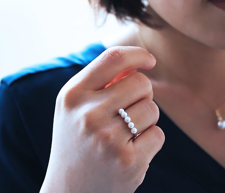 K18 数粒 あこや真珠 ベビーパール リング akoya ring : パール優美