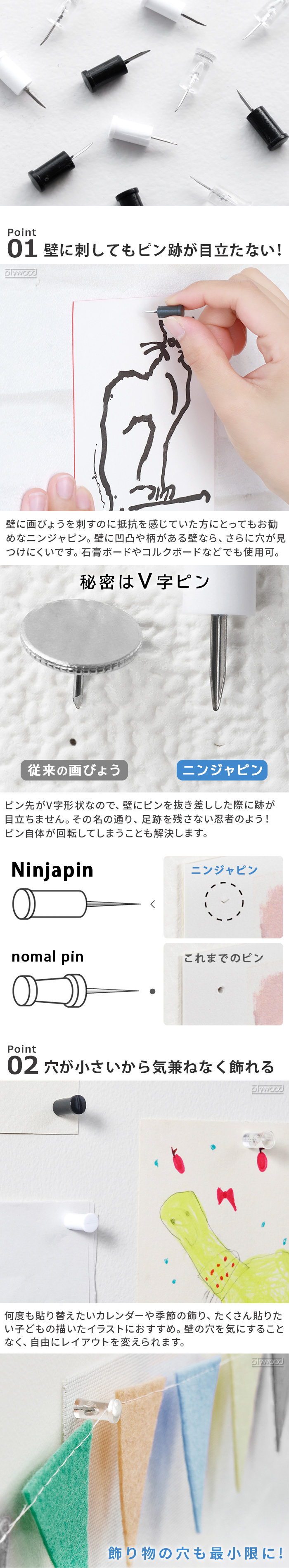 d ネコポスOK 画鋲 目立たない 画びょう プッシュピン おしゃれ