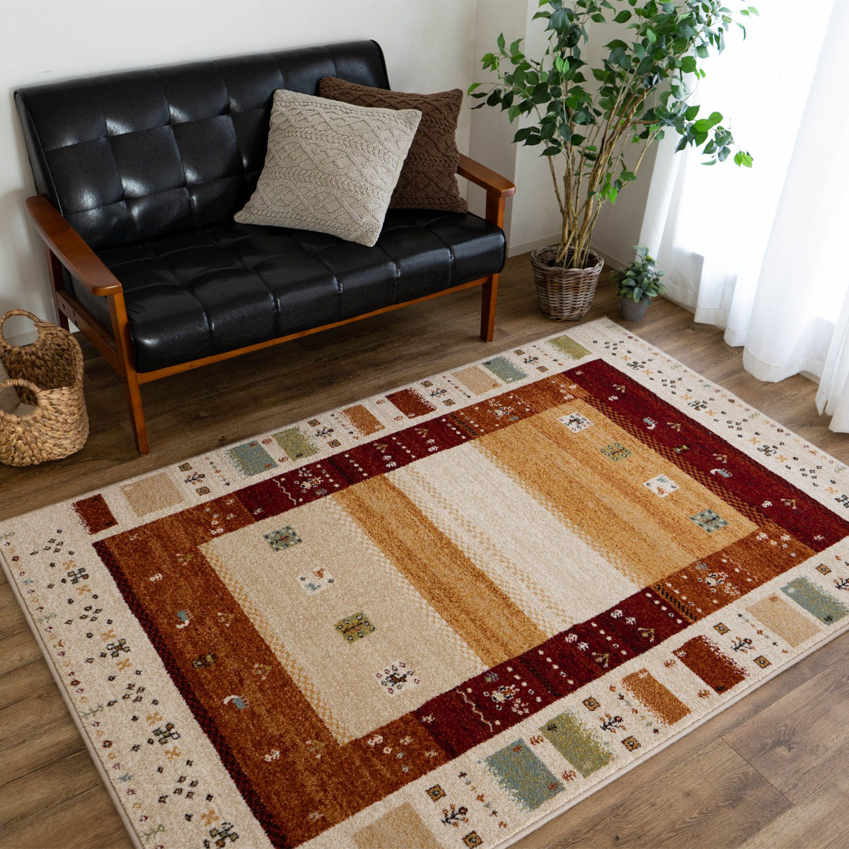 サヤンサヤン おしゃれ ラグ ギャベ 柄 200x250 エスニック 調