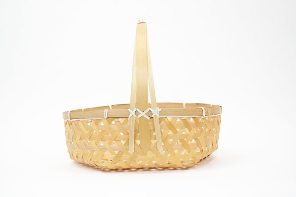 竹製 三つ目編み 一本手 丸籠 浅型 L 竹の収穫かご 篭 : ラタンハウス