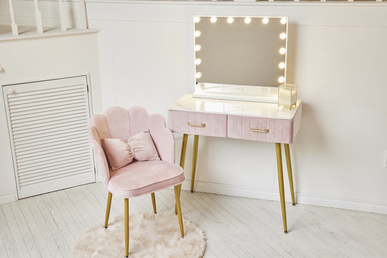 F＆I ドレッサー オシャレ 自社製品 北欧風 鏡台 お姫系 LEDミラー