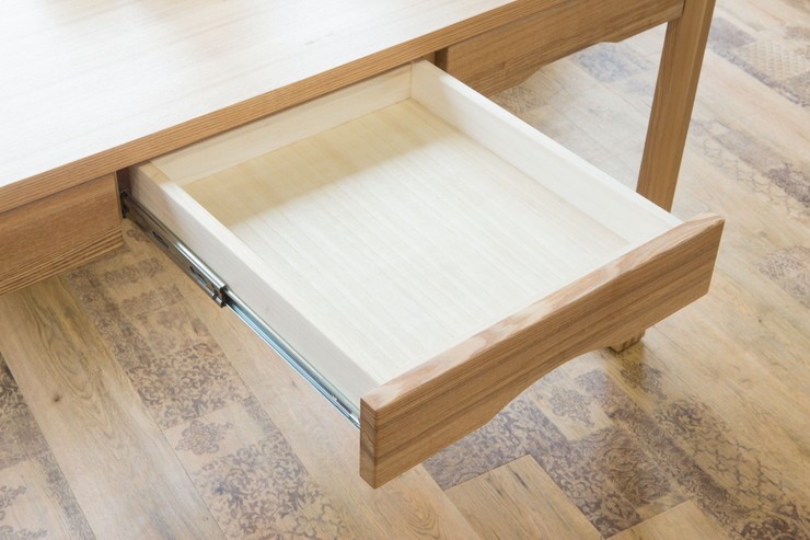 デスク 天然木タモ突板デスク 幅120cm 奥行45cm 引出し 北欧風 長机