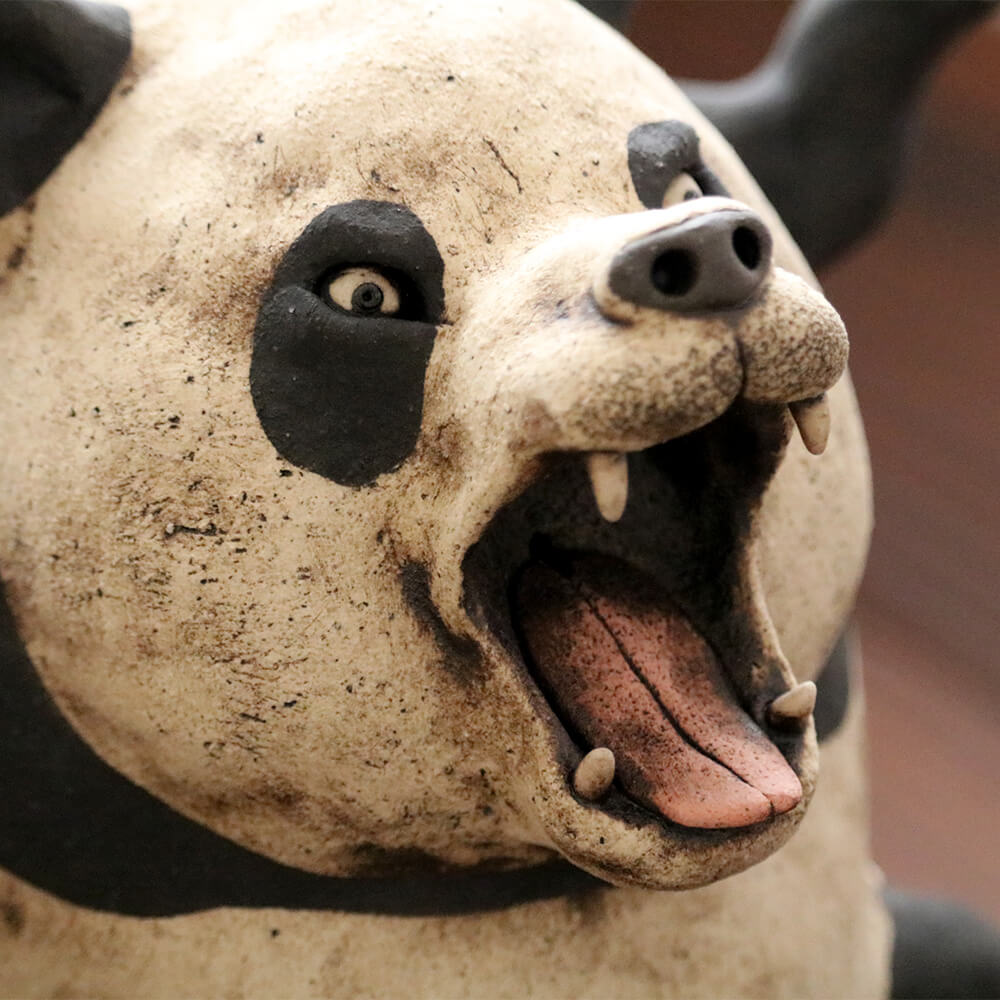 パンダ オブジェ陶器 淵脇克仁作 陶仁 鹿児島 陶芸家 陶器 デフォルメ