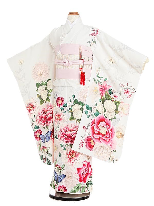 七五三 着物 7歳 女の子 レンタル ナチュラル いちは 白 ピンク ブーケ