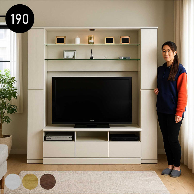 テレビ台 ハイタイプ 幅190 高さ180 白 おしゃれ 北欧 木製 大容量