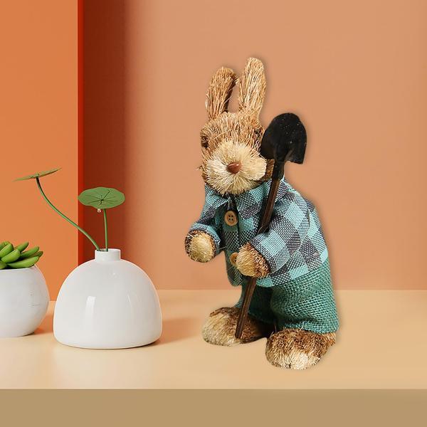 イースターシミュレーションわらうさぎ立ちバニー置物イースター