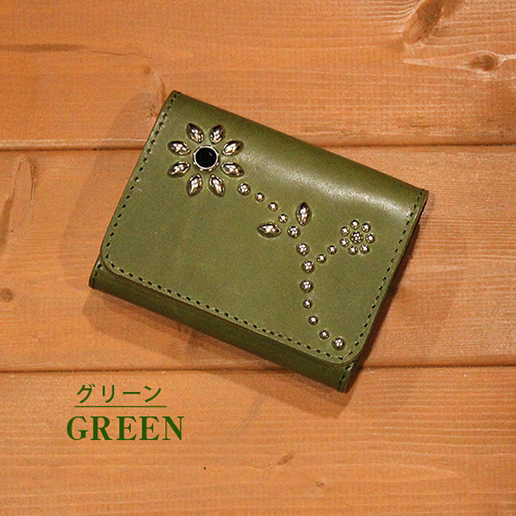 日本製 栃木レザー フラワースタッズ 財布 ウォレット USAスタッズ