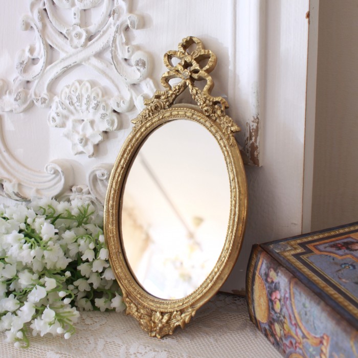 リボン ウォールミラー オーバル ミラー ゴールド 壁掛けミラー