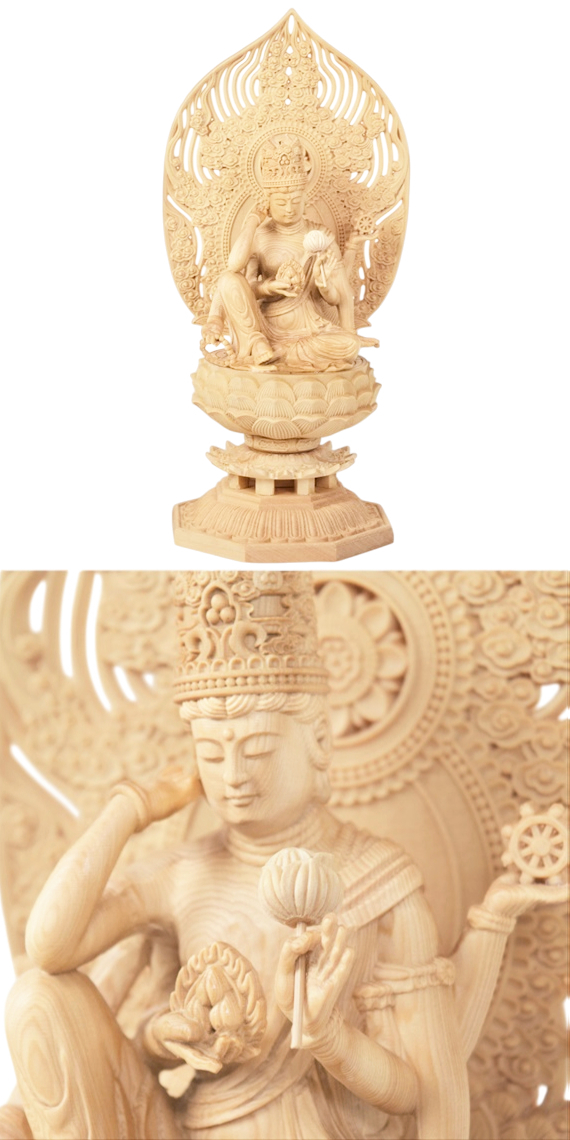 修縁堂】彫刻仏像 2点セット Q版観音 観音菩薩 観音像 置物 木彫 開運