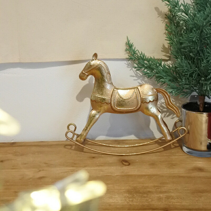 木馬 オブジェ ロッキングホース 木製 馬 置物 ロッキンゴールドホース