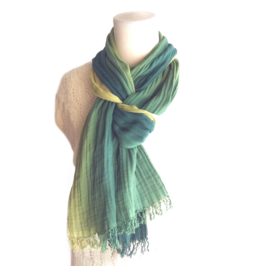 大判ストール ダブルガーゼ 知多木綿 草木染め 緑ののグラデーション