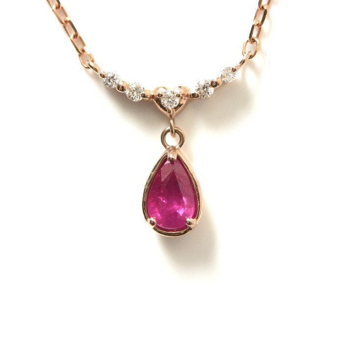 K18 ピンクゴールド ルビー ダイヤ ネックレス レディース ティア