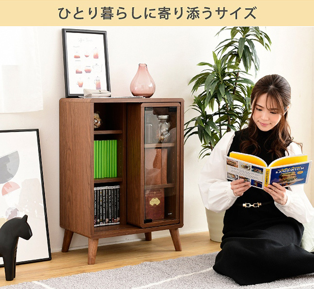 本棚 スライド書棚 ロータイプ コンパクト 省スペース 幅50 高さ73