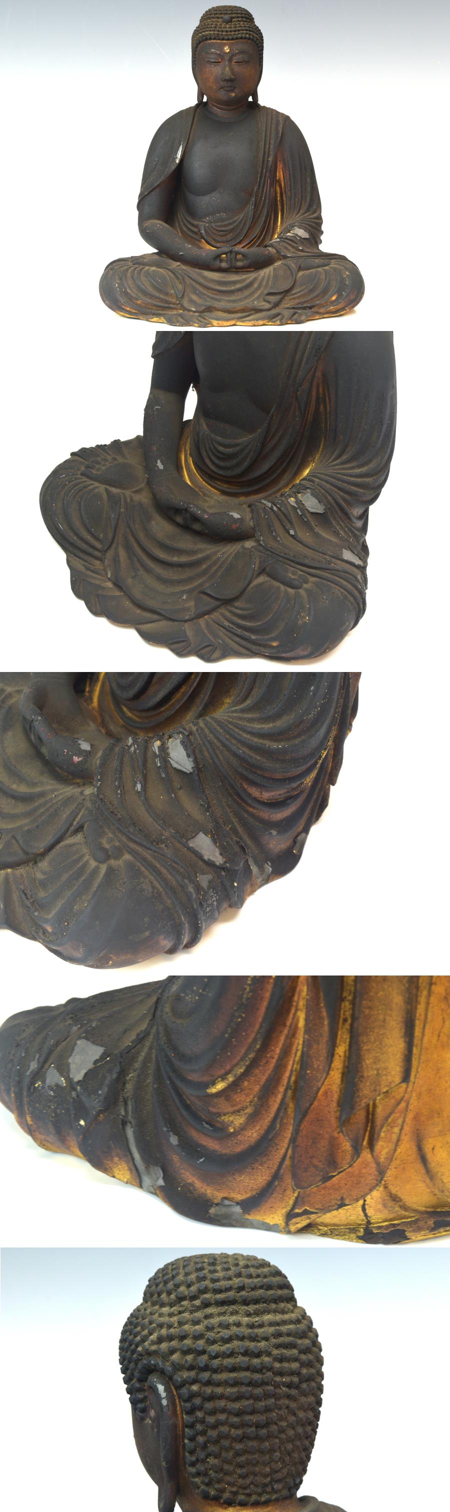 趣楽】 仏教美術 希少 江戸時代 木彫 玉眼阿弥陀如来座像 全高47cm