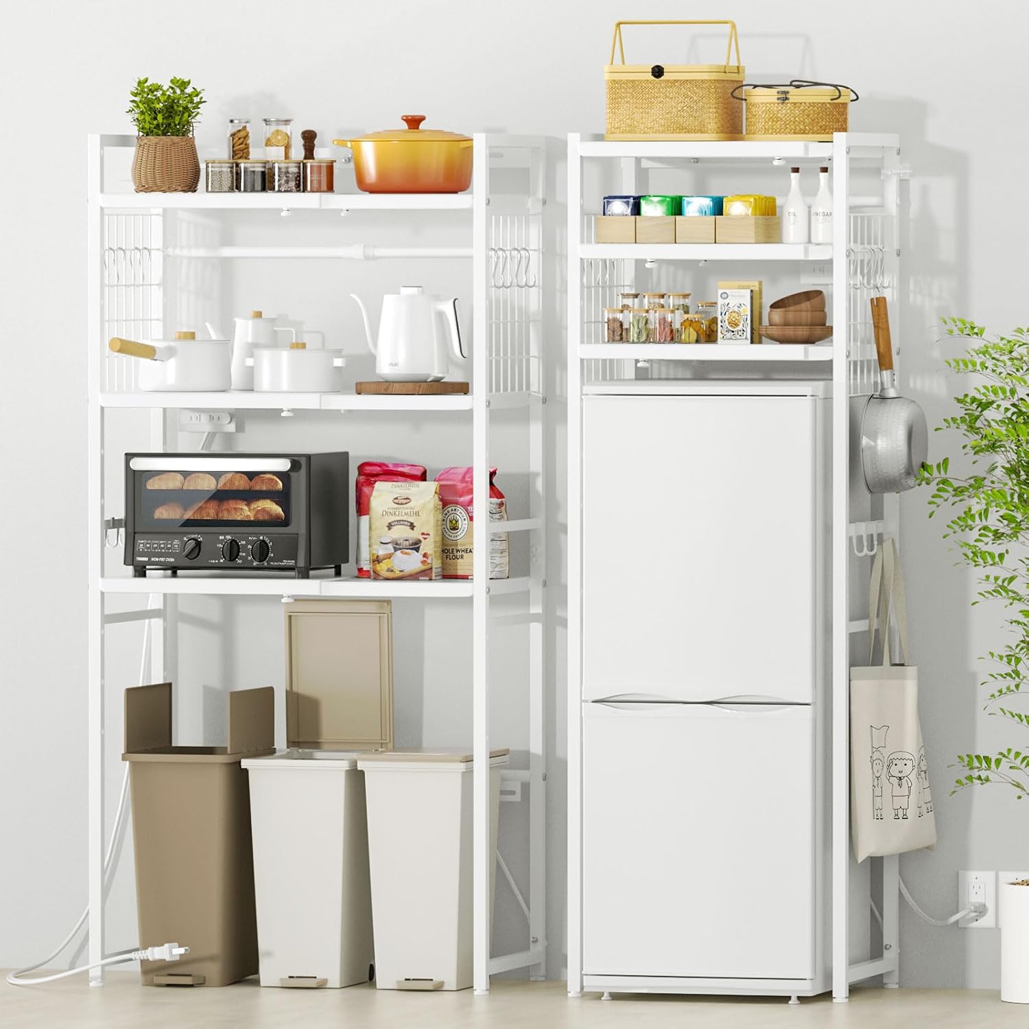 レンジラック 【幅伸縮・2口コンセント・高さ調整】 ゴミ箱上ラック 棚