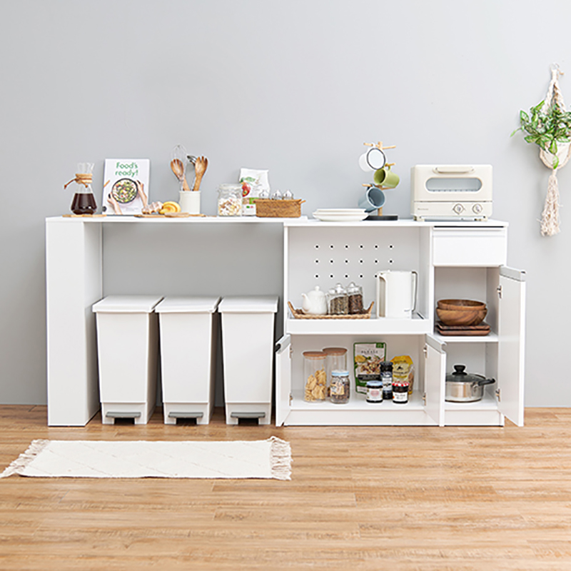 伸縮テーブル キッチンカウンターホワイト 幅104〜178cm ゴミ箱上収納