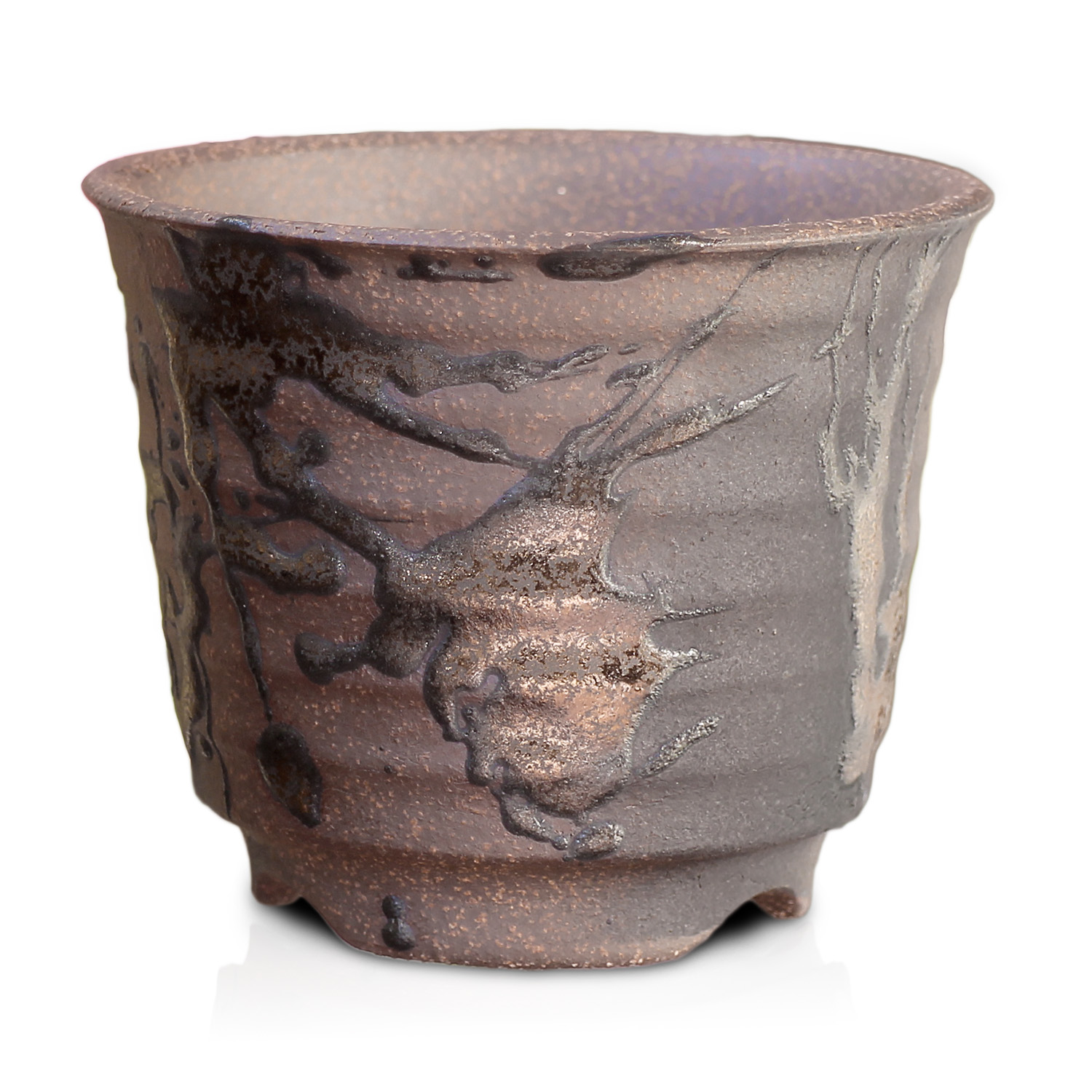 盆栽鉢 六平 3号 四日市萬古焼 金彩 黒 赤吹 金吹 黒吹 5色 丸 円形