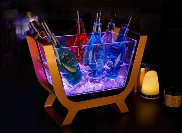 光る ワインクーラー 大型 長方形 台座付 充電 アクリル シャンパン
