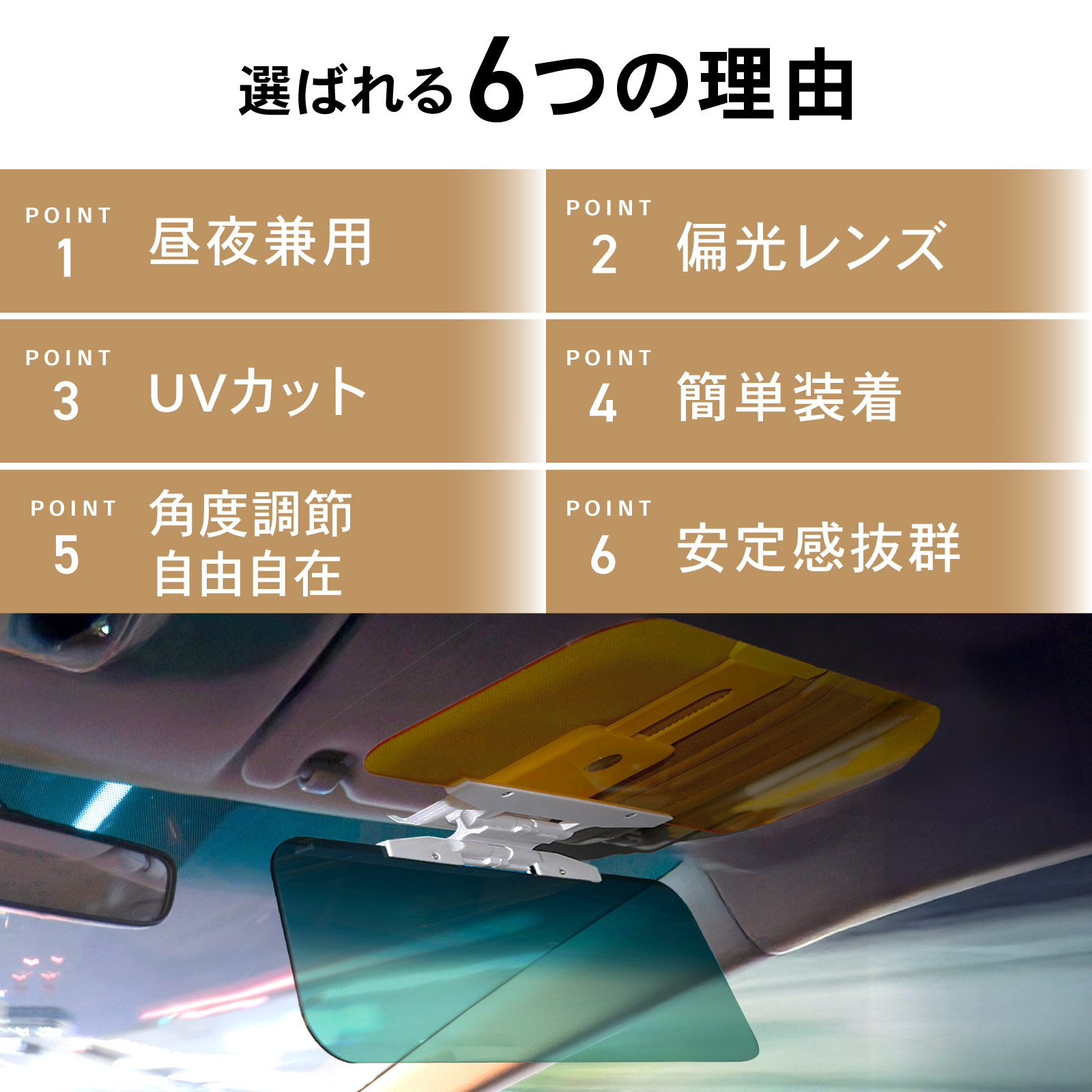 カーサンバイザー 昼夜兼用 車用 サンバイザー 日よけ 眩しい 対向車