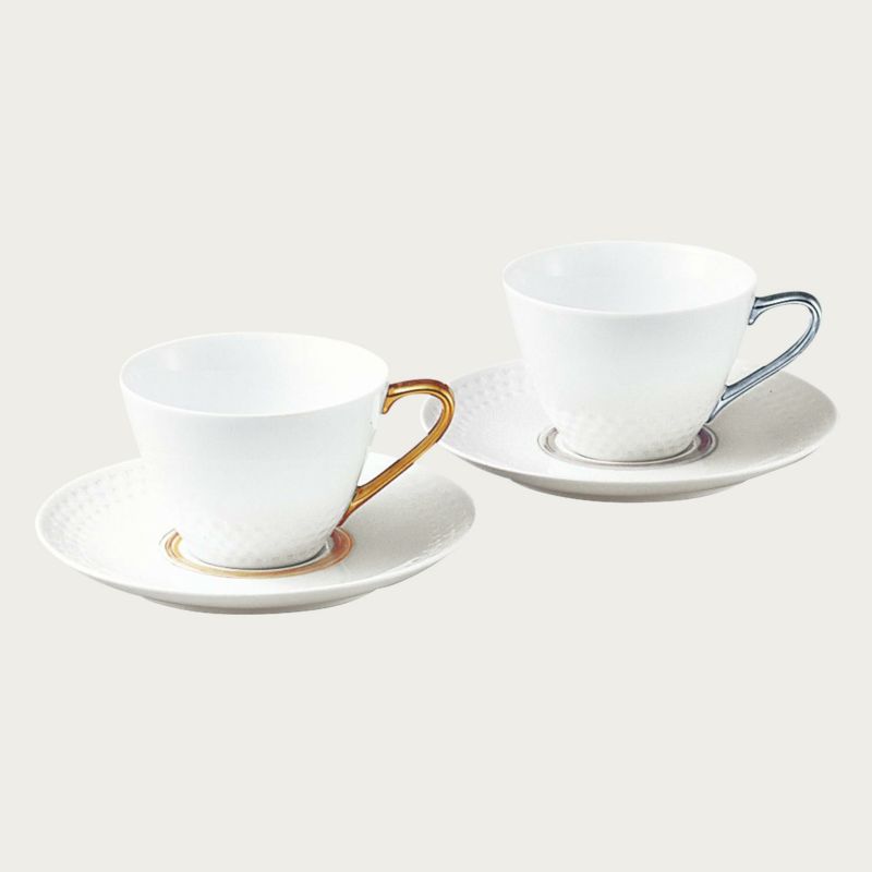 ノリタケ Noritake アミ ティー・コーヒー碗皿ペアセット(金・銀