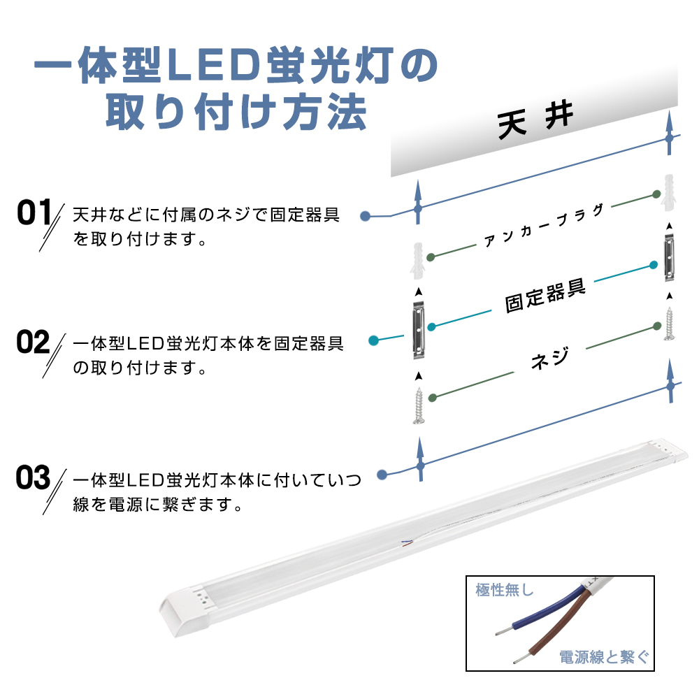 即納！送料無料 1本 180W形 一体型 直管 LED蛍光灯 1灯・5灯相当 一