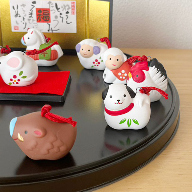 干支 置物 薬師窯 錦彩招福寿々十二支飾り（土鈴・小）93 飾り 干支の