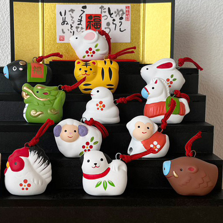 干支 置物 薬師窯 錦彩招福寿々十二支段飾り（土鈴・小）97 飾り 干支