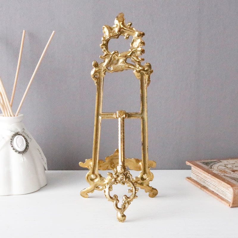 イーゼル スタンド 卓上 真鍮 ゴールド ブラス 皿立て アンティーク調