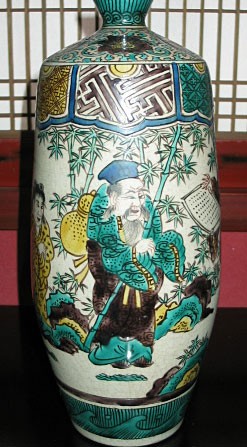 九谷焼 花瓶 陶器 古九谷人物 糠川清章（はせがわせいしょう）作