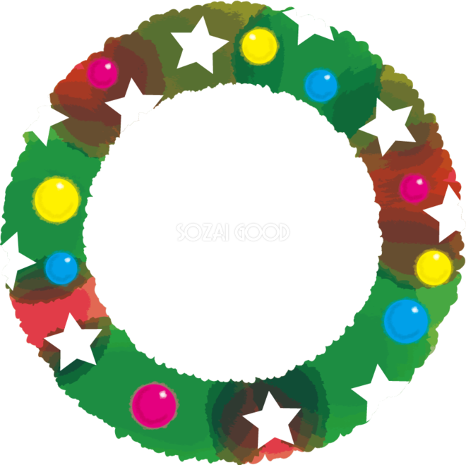 リースに星柄クリスマスかわいいフレーム無料イラスト57829 | 素材Good